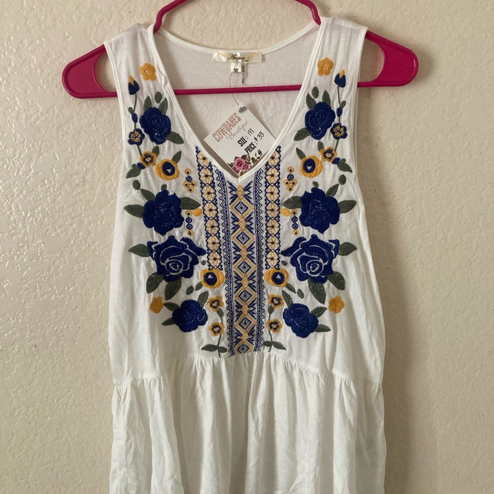 Andree Blue Embellished Sleeveless Tank Top